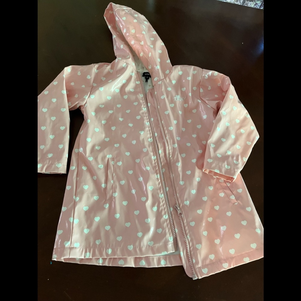 DKNY toddler rain jacket. Size 4T pink with white hearts